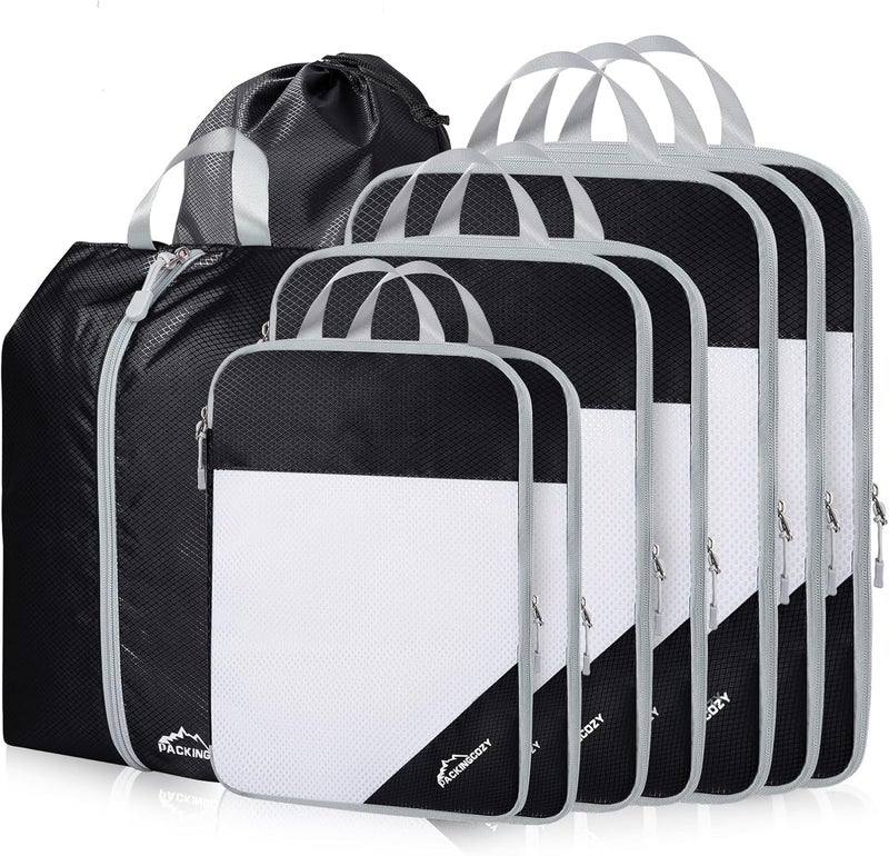 OPLEBEPE Compression Packing Cubes, 9 Set Packing Cubes for Travel Compression, Lightweight Compressible Package Organizer for Carry On and Suitcases, Black - Image 1